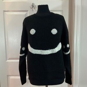 Smile Long Sleeve Smiley Face Black Sweater Size S/M